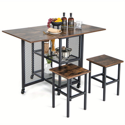 Klaptafel – Vouwtafel – Eettafel – Uitschuifbare Tafel – Krukset – Inklapbaar – Met 2 Opbergvakken – Zwenkwieltjes Met Rem – Compact Voor Kleine Ruimtes