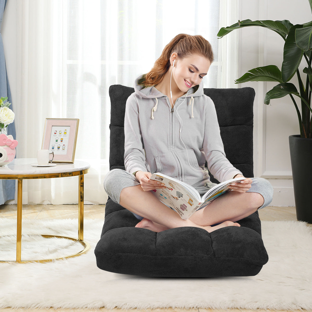 Vloerstolstoel – Grondstoel – Loungestoel – Relaxstoel – Gamingstoel – 14-Posities Verstelbaar – Dikke Zachte Kussens – Inklapbaar & Lichtgewicht