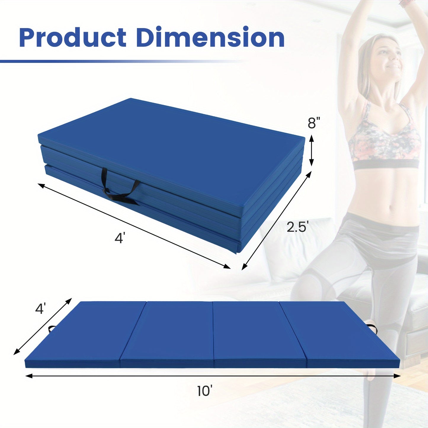 Vouwbare Gymnastiekmat – Sportmat – Yogamat – Fitnessmat – Speelmat – Compact Opvouwbaar – PU Leer Met Demping – 300x117x5 cm – Draagbaar Met Handgrepen
