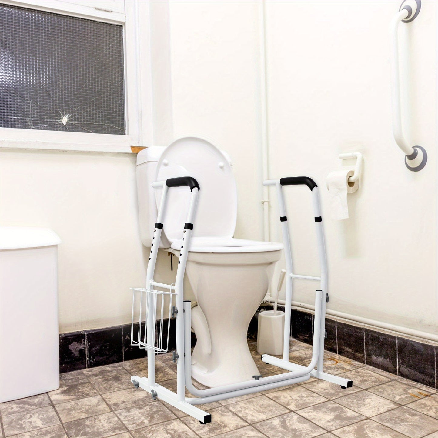 Toiletbeugel – Toiletverhoger – Toiletsteun – Sta-ophulp – Toiletframe – Verstelbaar in Hoogte – Inclusief Opbergbak – Carbon Staal – Max. 200 kg Belastbaar