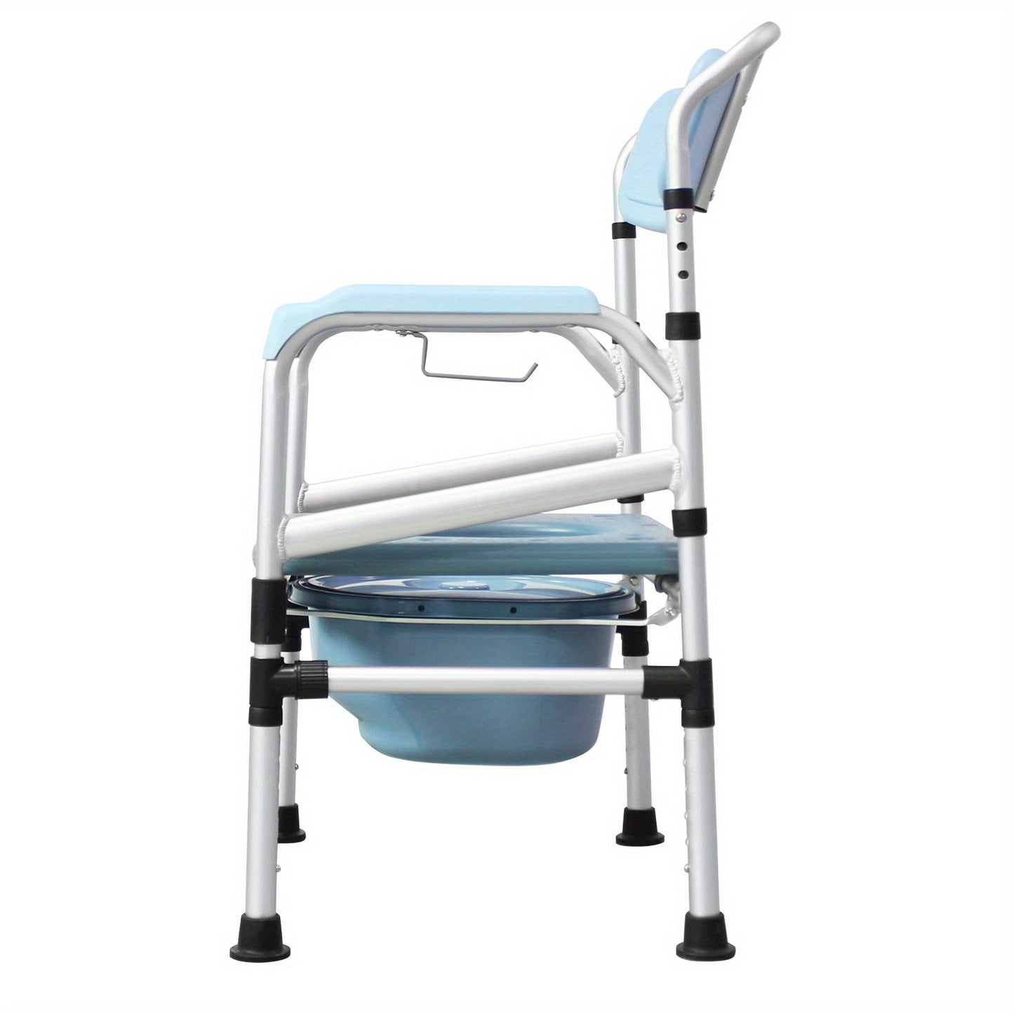 Toiletstoel – Postoel – WC Stoel – Commode Stoel – Douchestoel – In Hoogte Verstibaar – Ergonomische Rugleuning – Antislip Met Emmer – Blauw