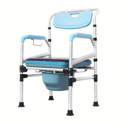 Toiletstoel – Postoel – WC Stoel – Commode Stoel – Douchestoel – In Hoogte Verstibaar – Ergonomische Rugleuning – Antislip Met Emmer – Blauw