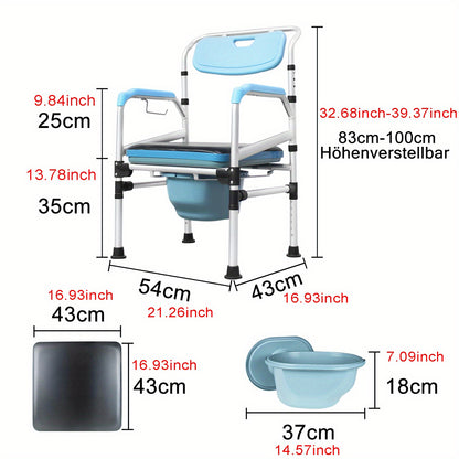 Toiletstoel – Postoel – WC Stoel – Commode Stoel – Douchestoel – In Hoogte Verstibaar – Ergonomische Rugleuning – Antislip Met Emmer – Blauw