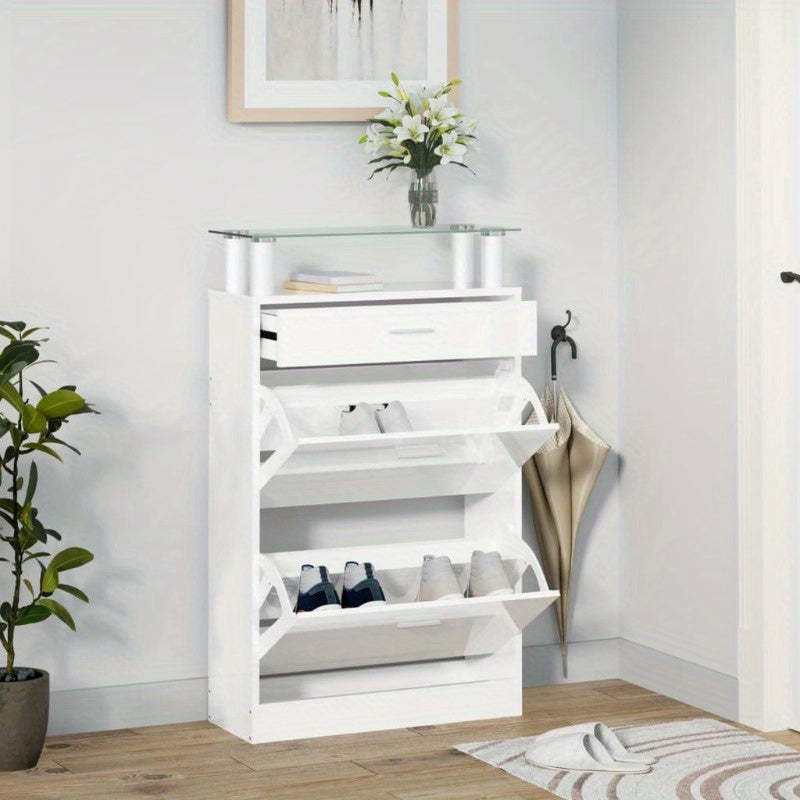 Schoenenkast – Schoenenrek – Schoenopberger – Schoenmeubel – Schoenenkast Wit – Hoogglans Hardhout – Ruimtebesparend Ontwerp 63x24x104 cm
