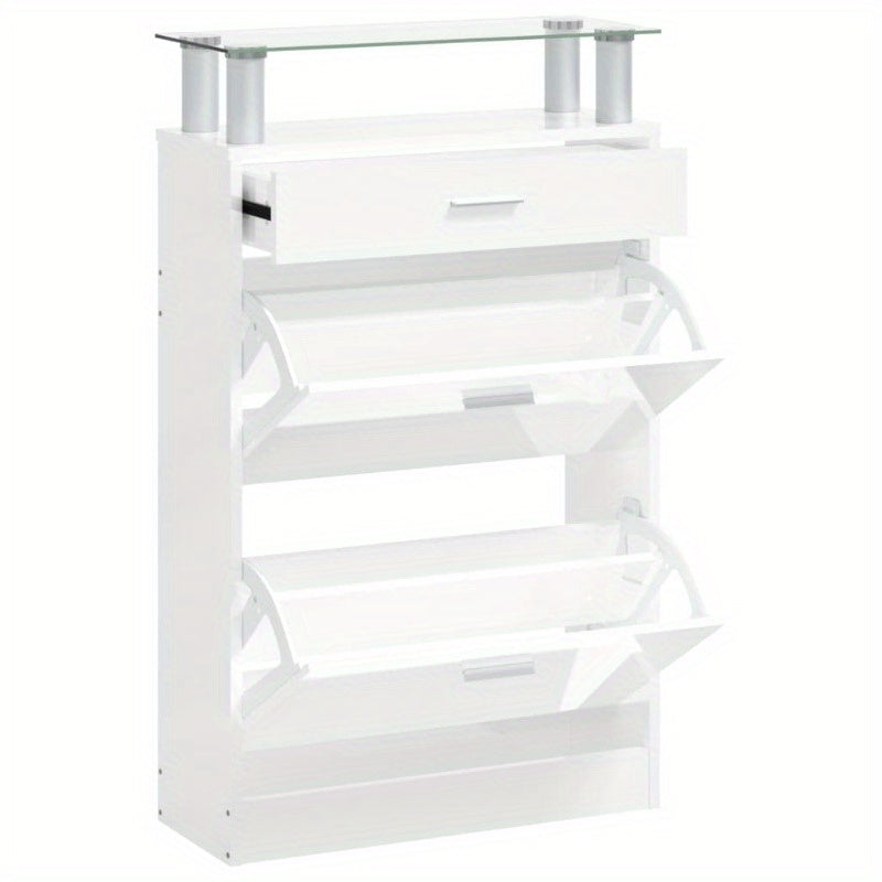 Schoenenkast – Schoenenrek – Schoenopberger – Schoenmeubel – Schoenenkast Wit – Hoogglans Hardhout – Ruimtebesparend Ontwerp 63x24x104 cm
