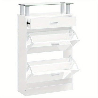 Schoenenkast – Schoenenrek – Schoenopberger – Schoenmeubel – Schoenenkast Wit – Hoogglans Hardhout – Ruimtebesparend Ontwerp 63x24x104 cm
