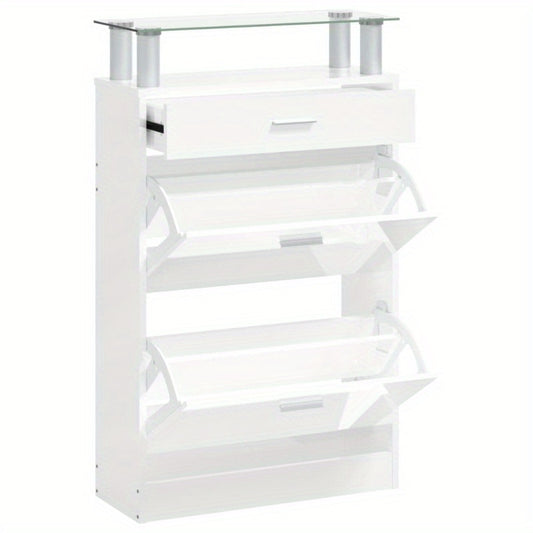 Schoenenkast – Schoenenrek – Schoenopberger – Schoenmeubel – Schoenenkast Wit – Hoogglans Hardhout – Ruimtebesparend Ontwerp 63x24x104 cm