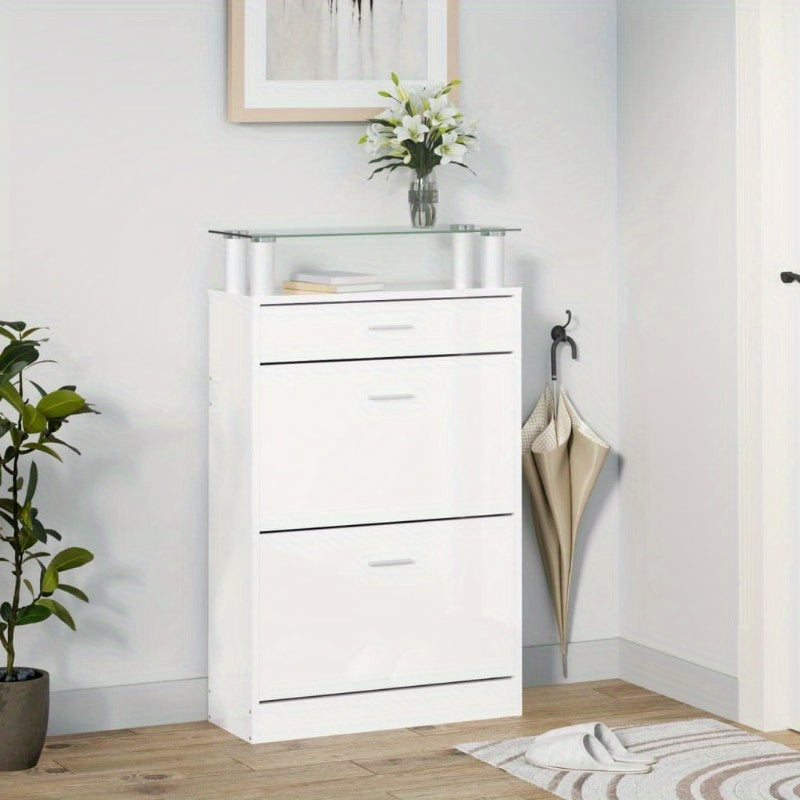 Schoenenkast – Schoenenrek – Schoenopberger – Schoenmeubel – Schoenenkast Wit – Hoogglans Hardhout – Ruimtebesparend Ontwerp 63x24x104 cm