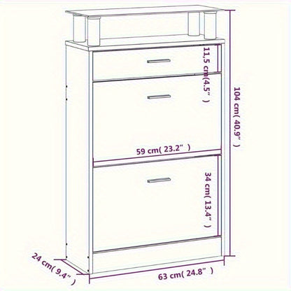 Schoenenkast – Schoenenrek – Schoenopberger – Schoenmeubel – Schoenenkast Wit – Hoogglans Hardhout – Ruimtebesparend Ontwerp 63x24x104 cm