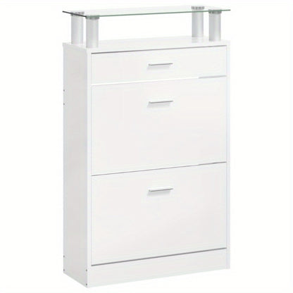 Schoenenkast – Schoenenrek – Schoenopberger – Schoenmeubel – Schoenenkast Wit – Hoogglans Hardhout – Ruimtebesparend Ontwerp 63x24x104 cm