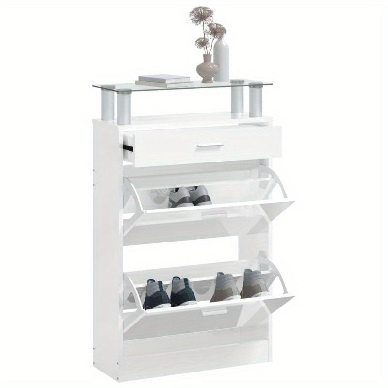 Schoenenkast – Schoenenrek – Schoenopberger – Schoenmeubel – Schoenenkast Wit – Hoogglans Hardhout – Ruimtebesparend Ontwerp 63x24x104 cm