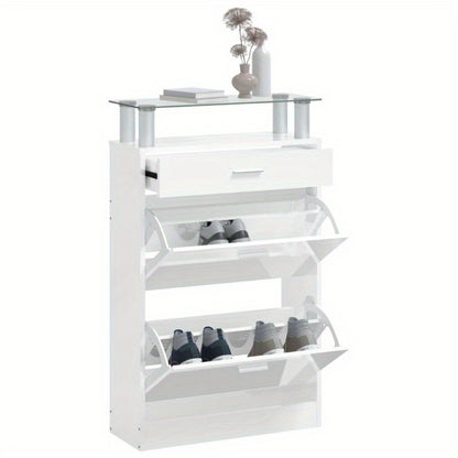 Schoenenkast – Schoenenrek – Schoenopberger – Schoenmeubel – Schoenenkast Wit – Hoogglans Hardhout – Ruimtebesparend Ontwerp 63x24x104 cm