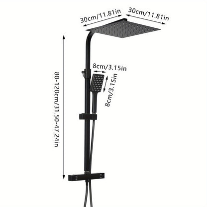 Doucheset – Regenset – Douchegarnituur – Handdouche – Douche-installatie – Thermostaatkraan – Vierkante Regendouche 30x30 cm – Messing & RVS Zwart