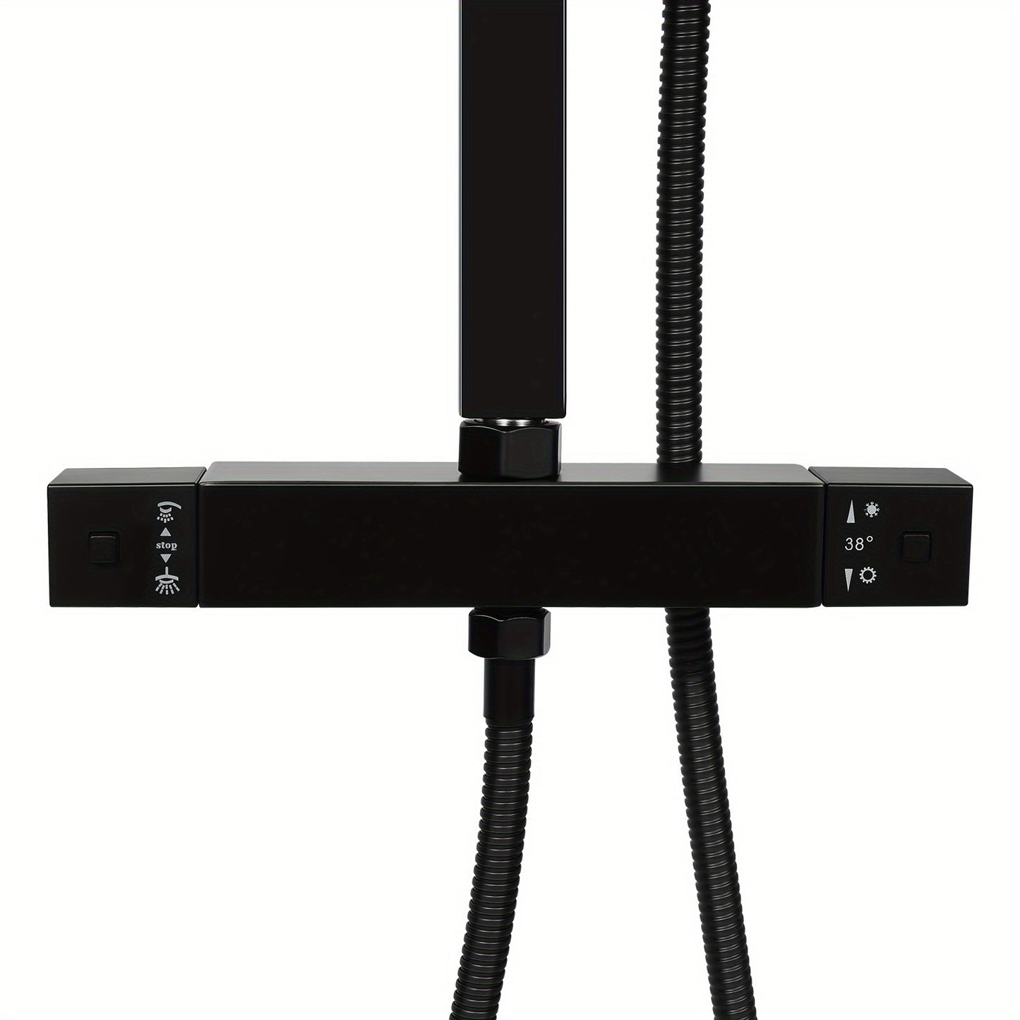 Doucheset – Regenset – Douchegarnituur – Handdouche – Douche-installatie – Thermostaatkraan – Vierkante Regendouche 30x30 cm – Messing & RVS Zwart