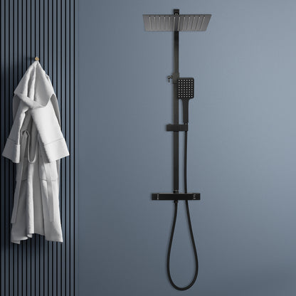 Doucheset – Regenset – Douchegarnituur – Handdouche – Douche-installatie – Thermostaatkraan – Vierkante Regendouche 30x30 cm – Messing & RVS Zwart