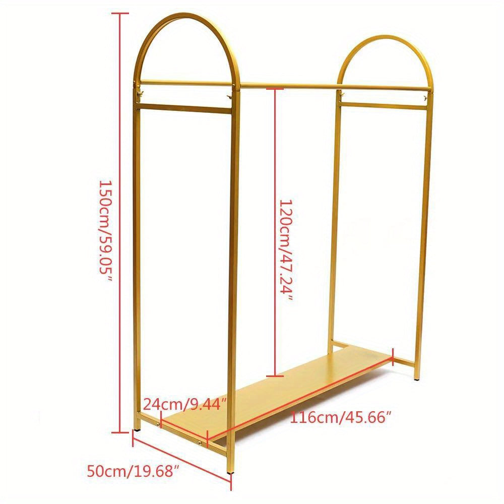 Dubbele Kledinghanger – Kledingrek – Kapstok – Garderoberek – Kledingstandaard – Gouden Metalen Uitvoering – 150 cm Hoogte – Robuuste Stalen Constructie