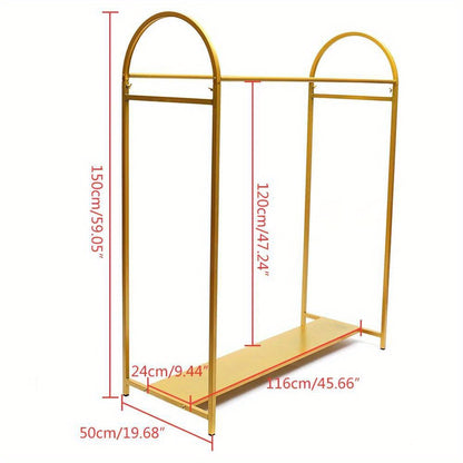 Dubbele Kledinghanger – Kledingrek – Kapstok – Garderoberek – Kledingstandaard – Gouden Metalen Uitvoering – 150 cm Hoogte – Robuuste Stalen Constructie