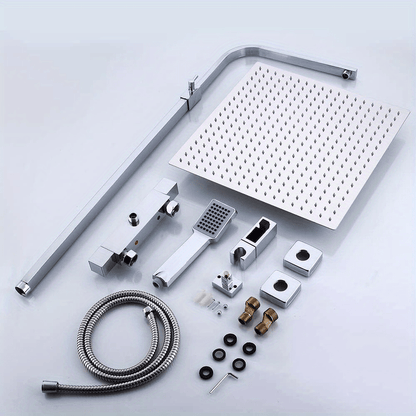 Thermostatisch Douchepaneel – Douche Set – Regendouche – Handdouche – Douchekraan – 30x30 cm Regendouche – Messing en RVS – Veiligheidsknop 38°C Veiligheid