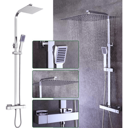 Thermostatisch Douchepaneel – Douche Set – Regendouche – Handdouche – Douchekraan – 30x30 cm Regendouche – Messing en RVS – Veiligheidsknop 38°C Veiligheid