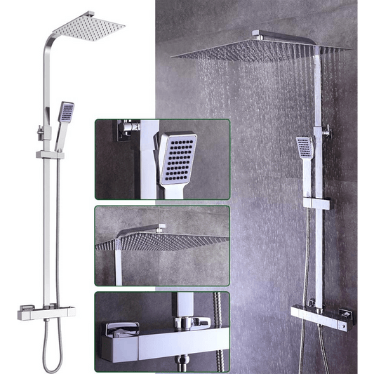 Thermostatisch Douchepaneel – Douche Set – Regendouche – Handdouche – Douchekraan – 30x30 cm Regendouche – Messing en RVS – Veiligheidsknop 38°C Veiligheid
