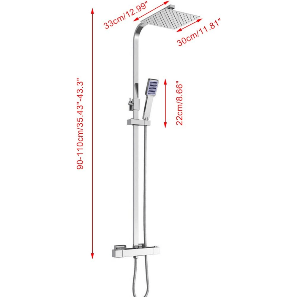 Thermostatisch Douchepaneel – Douche Set – Regendouche – Handdouche – Douchekraan – 30x30 cm Regendouche – Messing en RVS – Veiligheidsknop 38°C Veiligheid