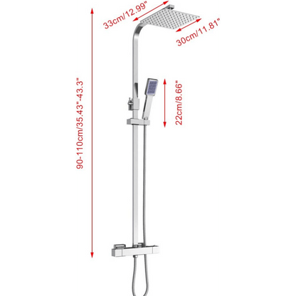 Thermostatisch Douchepaneel – Douche Set – Regendouche – Handdouche – Douchekraan – 30x30 cm Regendouche – Messing en RVS – Veiligheidsknop 38°C Veiligheid