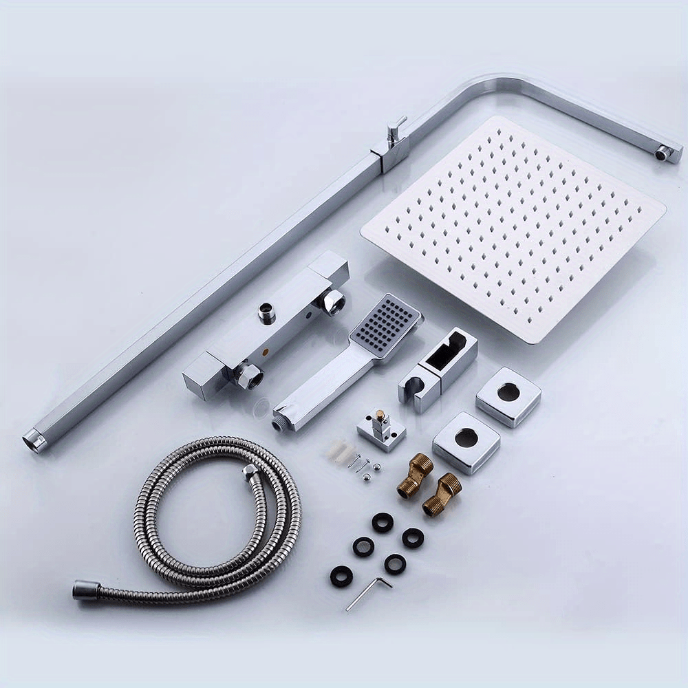 Thermostatisch Douchepaneel – Douche Set – Regendouche – Handdouche – Douchekraan – 30x30 cm Regendouche – Messing en RVS – Veiligheidsknop 38°C Veiligheid