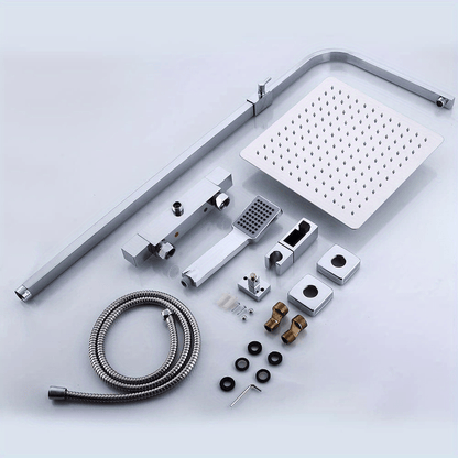Thermostatisch Douchepaneel – Douche Set – Regendouche – Handdouche – Douchekraan – 30x30 cm Regendouche – Messing en RVS – Veiligheidsknop 38°C Veiligheid