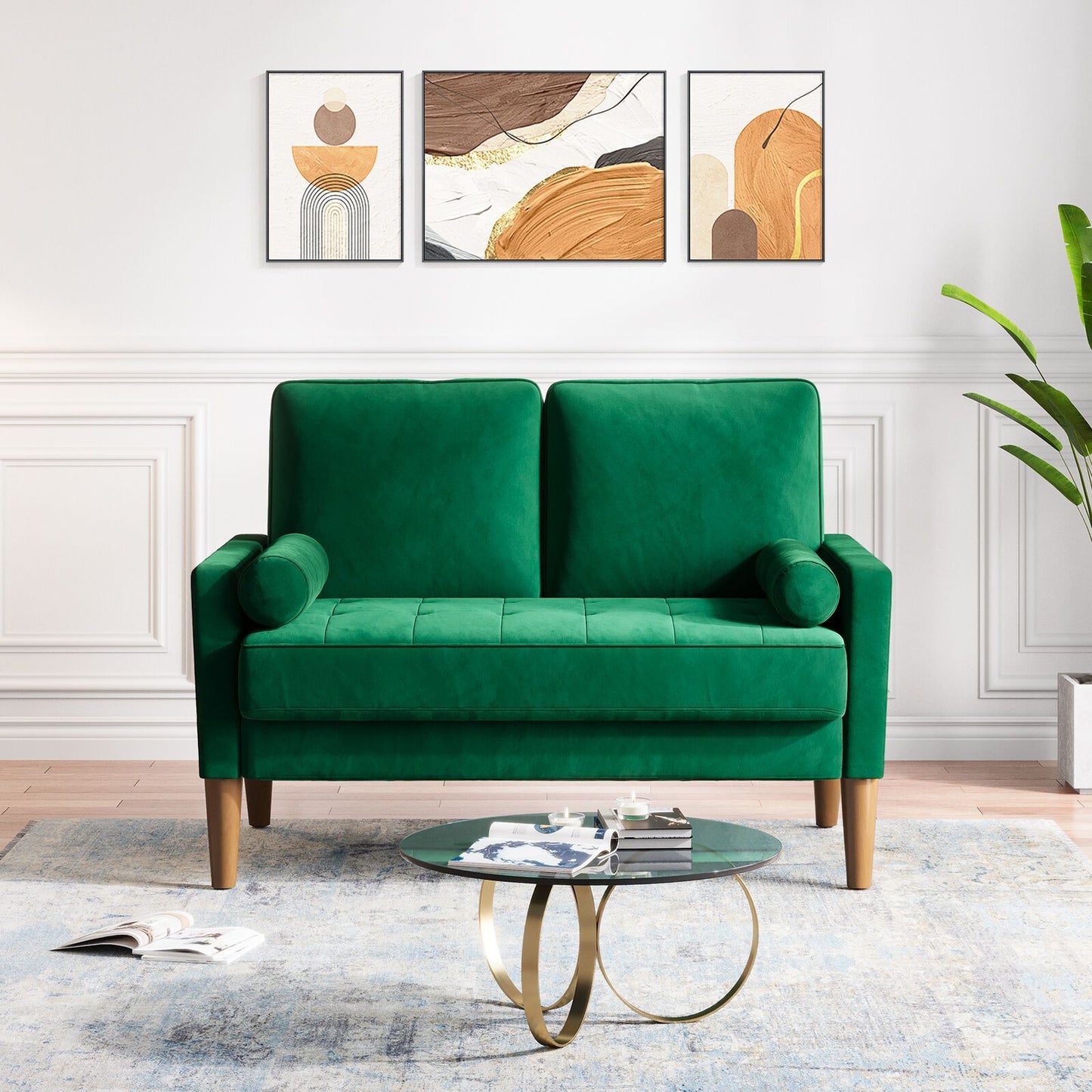 Velvet Loveseat – Kleine Bank – Moderne Settee – Fluwelen Sofa – Tufted Couch – Groen – Compact Formaat 121x77x87 cm – Stevige Spons Zitkussens