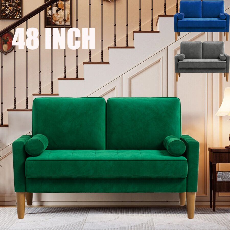 Velvet Loveseat – Kleine Bank – Moderne Settee – Fluwelen Sofa – Tufted Couch – Groen – Compact Formaat 121x77x87 cm – Stevige Spons Zitkussens