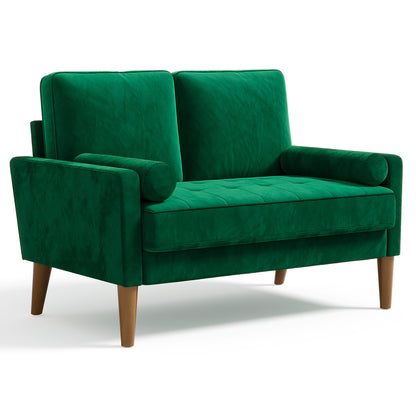 Velvet Loveseat – Kleine Bank – Moderne Settee – Fluwelen Sofa – Tufted Couch – Groen – Compact Formaat 121x77x87 cm – Stevige Spons Zitkussens