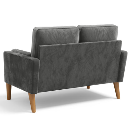 Velvet Loveseat – Kleine Bank – Moderne Sofa – Tufted Zitzetel – Settee – Compact Formaat – Duurzaam Hardhouten Frame – Zachte Grijze Velvet