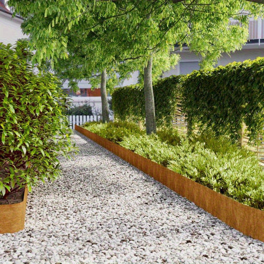 Grasrand – Tuinafscheiding – Borderstrip – Randafwerking – Braun – 10 stuks 20x103 cm – Flexibel Cortenstaal duurzaam