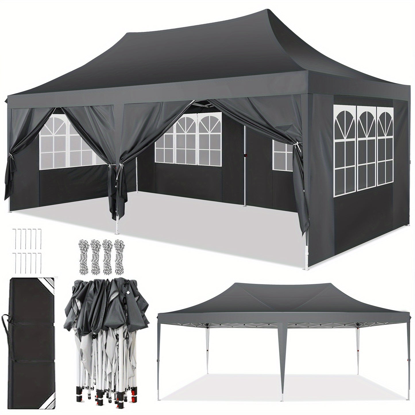 Partytent – Schaduw Tent – Evenementen Tent – Tuinfeest Tent – Marktstand Tent – 3x6 Meter – Met Zijwanden – Stevig Metalen Frame - QUORE