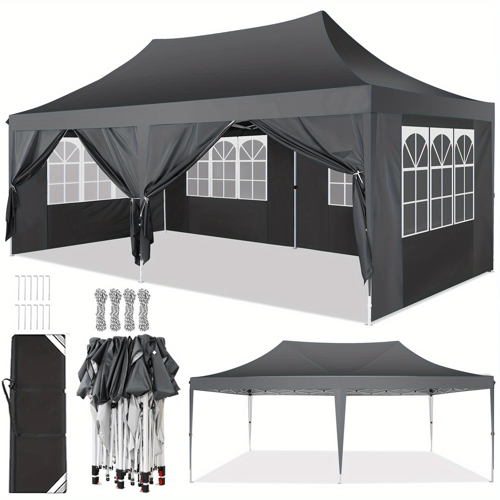 Partytent – Schaduw Tent – Evenementen Tent – Tuinfeest Tent – Marktstand Tent – 3x6 Meter – Met Zijwanden – Stevig Metalen Frame - QUORE