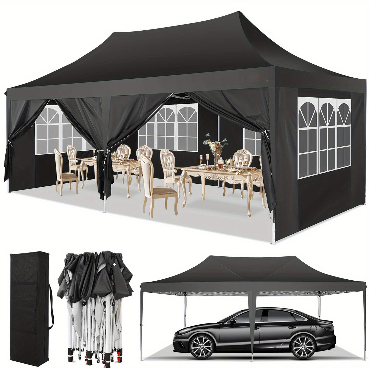 Partytent – Pop-Up Tent – Marktkraamtent – Vouwtent – Met Zijwanden – Verstelbare Hoogte – Robuust Metalen Frame