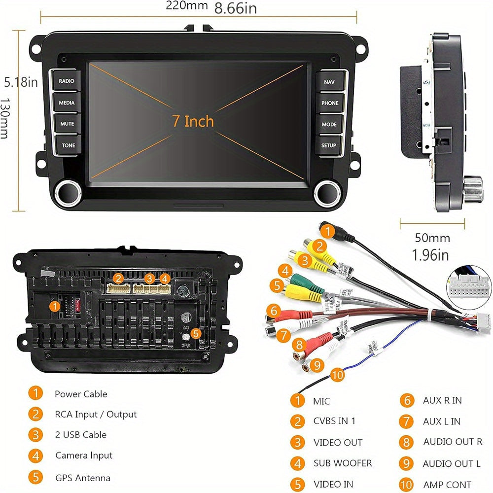 Autoradio – Car Radio – Multimedia Radio – Auto Receiver – Double DIN – 7 Inch Touchscreen – Draadloze CarPlay & Android Auto – Inclusief CANBUS en AHD Achteruitrijcamera