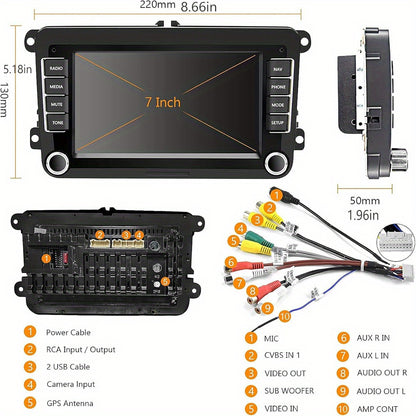 Autoradio – Car Radio – Multimedia Radio – Auto Receiver – Double DIN – 7 Inch Touchscreen – Draadloze CarPlay & Android Auto – Inclusief CANBUS en AHD Achteruitrijcamera