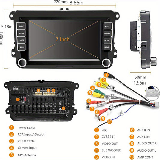 Autoradio – Car Radio – Multimedia Radio – Auto Receiver – Double DIN – 7 Inch Touchscreen – Draadloze CarPlay & Android Auto – Inclusief CANBUS en AHD Achteruitrijcamera