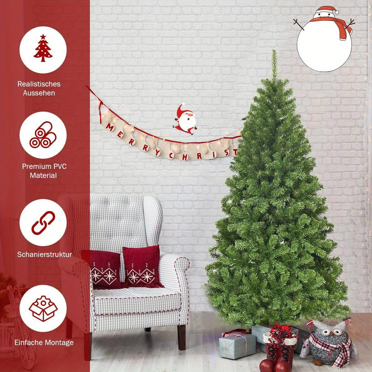 Kunstkerstboom – Nepkerstboom – Kunstkerstboom Met Standaard – Vouwbare Kerstboom – PVC Naalden Kerstboom – 180 cm Hoogte – 928/1346 Tips Met Metaalstandaard