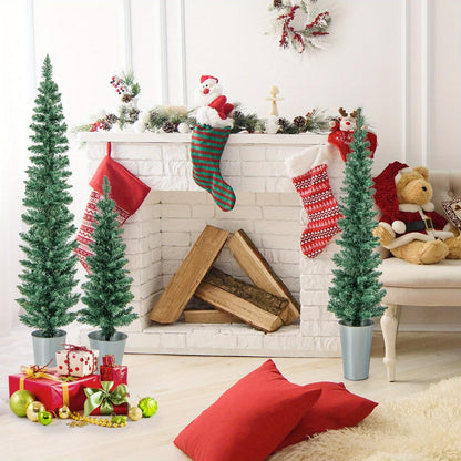 Kerstboom Kunstboom – Kunstkerstboom – Nepboom – Kerstversiering – Tafelkerstboom – Set Van 3 – Slanke Potgebonden Boompjes – Hoogtes 90/120/150 cm – Stevige Metalen Potten