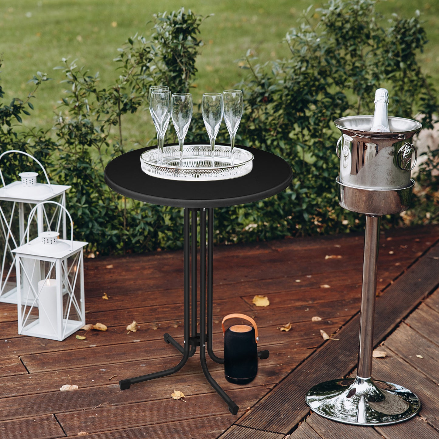 Bistrotafel – Bartafel – Tuintafel – Eettafel – Ronde Tafel – Opvouwbaar – Weerbestendig – Metalen Frame – Ø80 cm – 110 cm Hoog