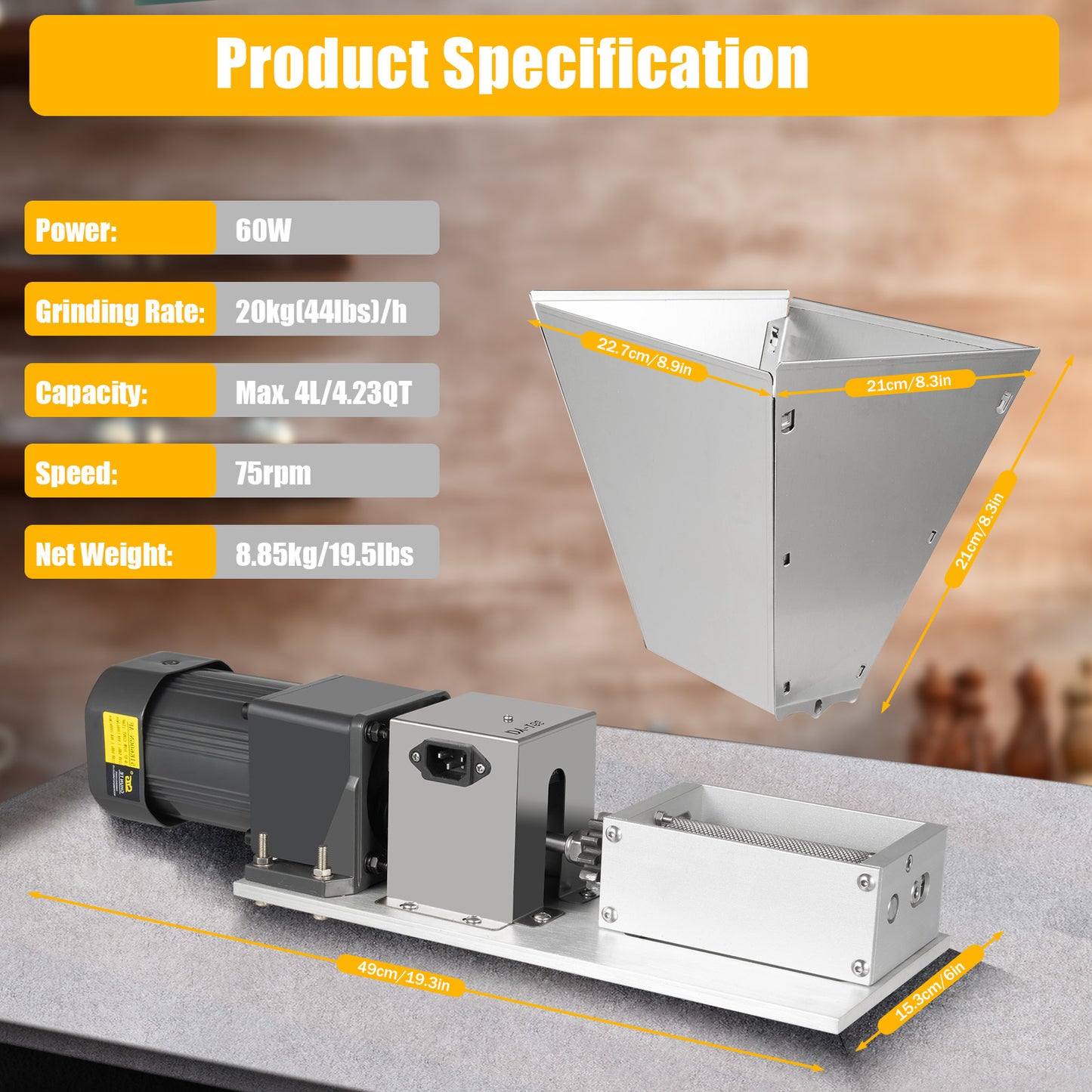 Elektrische Graanmolen – Koffiemolen – Specerijenmolen – Kruidenmolen - Notenmolen – Granenmolen – 4 Liter Capaciteit – 60W Motor