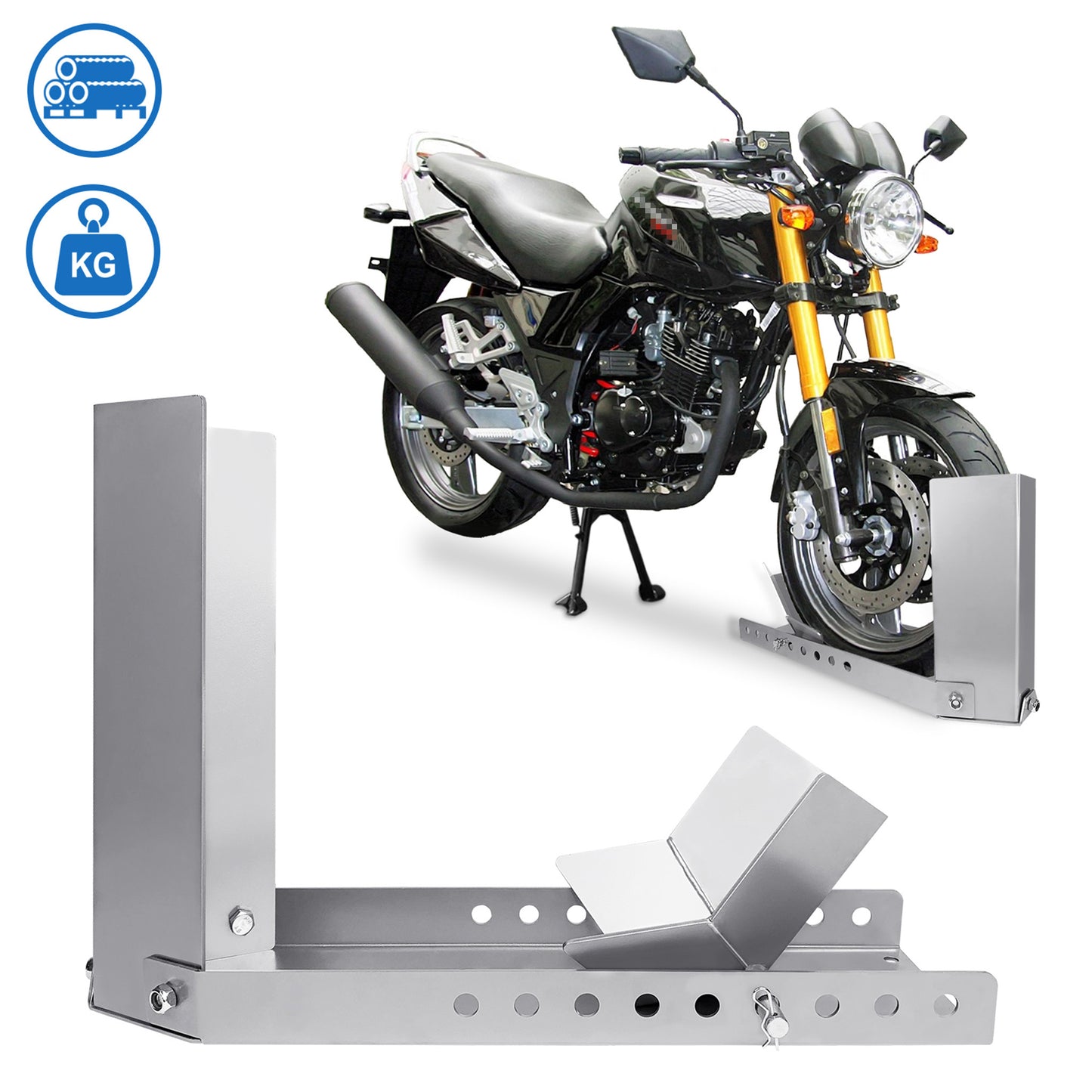 Motorstandaard – Paddockstand – Montagehouder – Voorwielklem – Onderhoudsstandaard – Verstelbaar tot 24 inch – Poedergecoat Staal – 3 Bevestigingsgaten