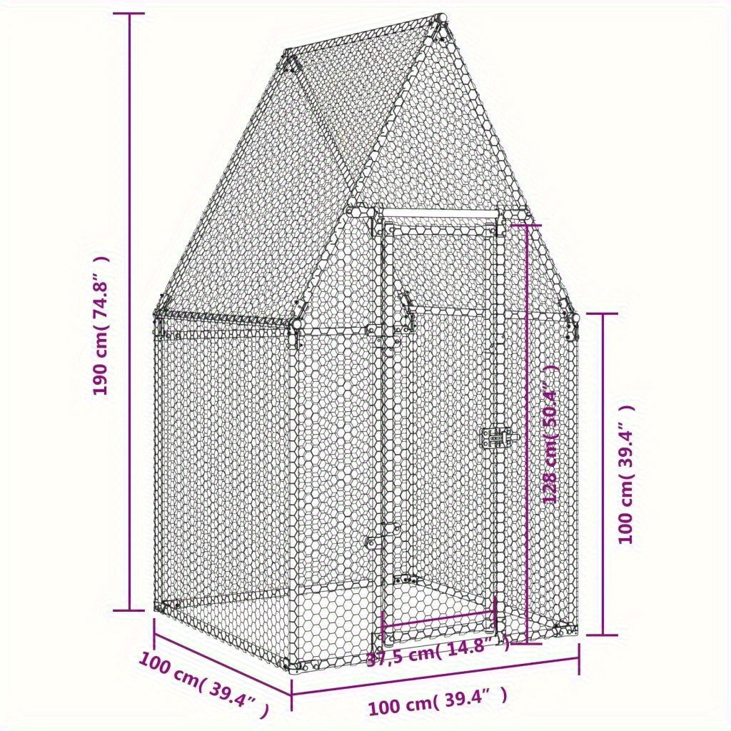Kippenren – Kippenhok – Vogelenkooi – Dierenkooi – Kippenkooi – Verzinkt Staal – 100x100x190 cm – Stevig en Duurzaam