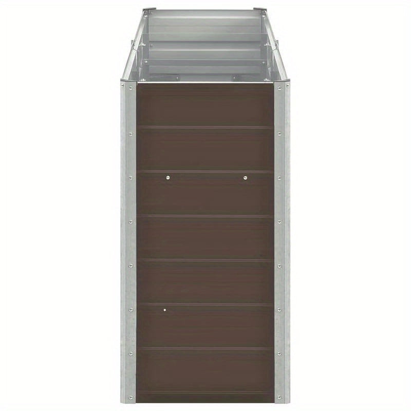 Tuinbak – Hoogtebak – Plantenbak – Bloembak – Verzinkte Stalen Bak – Bruin – Roestvrij – Met Houten Deksel – Modern Rechthoekig Design – 240x40x77 cm