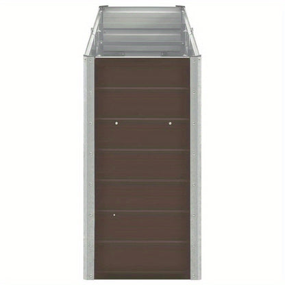 Tuinbak – Hoogtebak – Plantenbak – Bloembak – Verzinkte Stalen Bak – Bruin – Roestvrij – Met Houten Deksel – Modern Rechthoekig Design – 240x40x77 cm