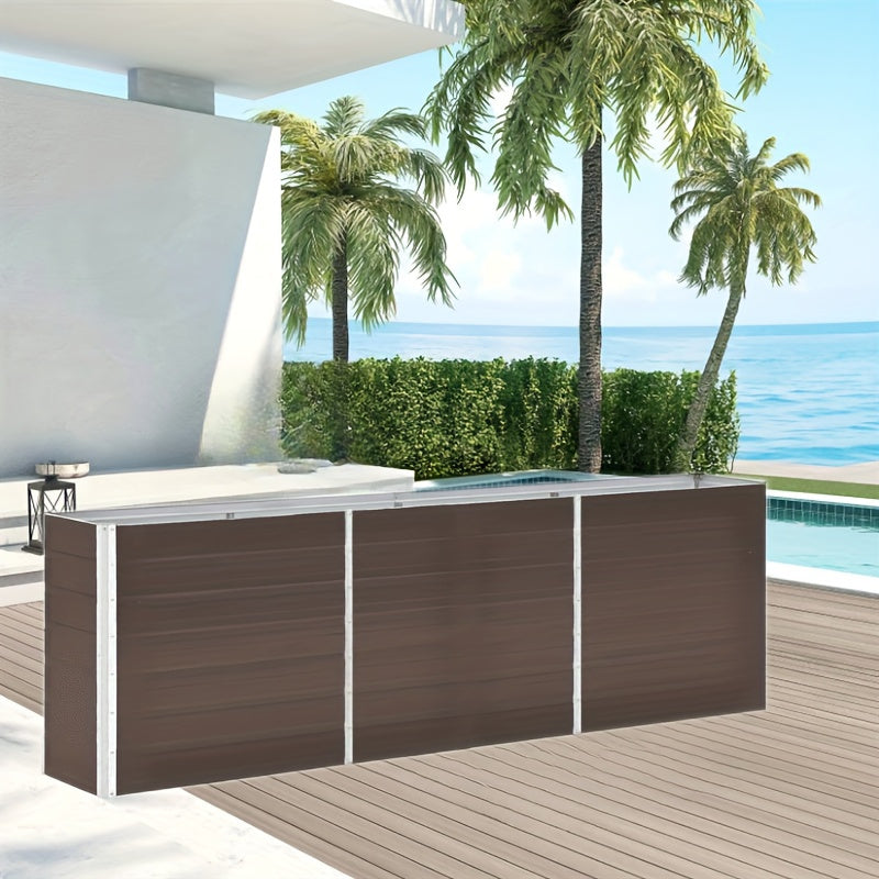 Tuinbak – Hoogtebak – Plantenbak – Bloembak – Verzinkte Stalen Bak – Bruin – Roestvrij – Met Houten Deksel – Modern Rechthoekig Design – 240x40x77 cm