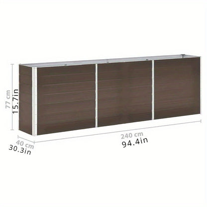 Tuinbak – Hoogtebak – Plantenbak – Bloembak – Verzinkte Stalen Bak – Bruin – Roestvrij – Met Houten Deksel – Modern Rechthoekig Design – 240x40x77 cm