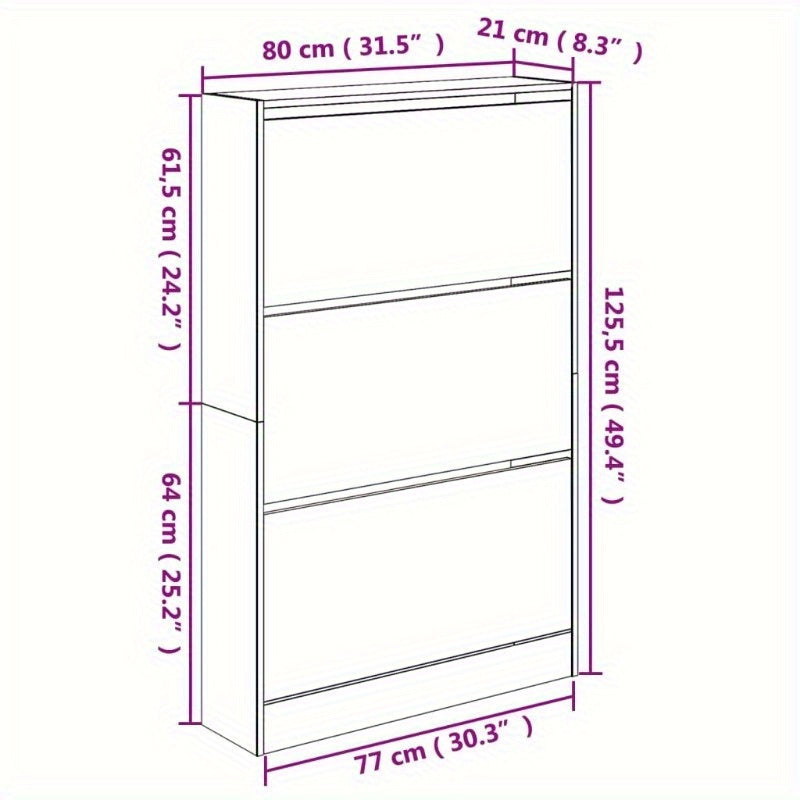 Schoenenkast – Schoenenrek – Schoenenbank – Hal Organizer – Opbergkast – Eikenlook – 80 x 21 x 125,5 cm – Duurzaam Houtmateriaal